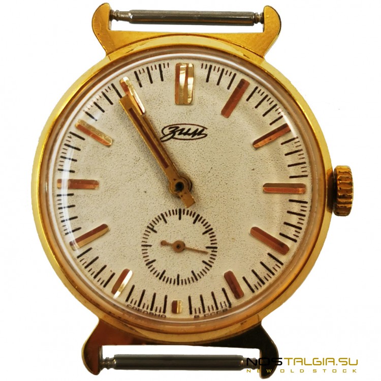 Механические часы "Зим" в корпусе золотого цвета, с вынесенной секундной стрелкой, Б/У