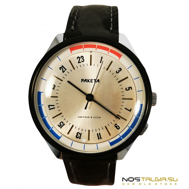 手表时钟"火箭"与苏联的24小时机制，皮带，优良的条件，与存储