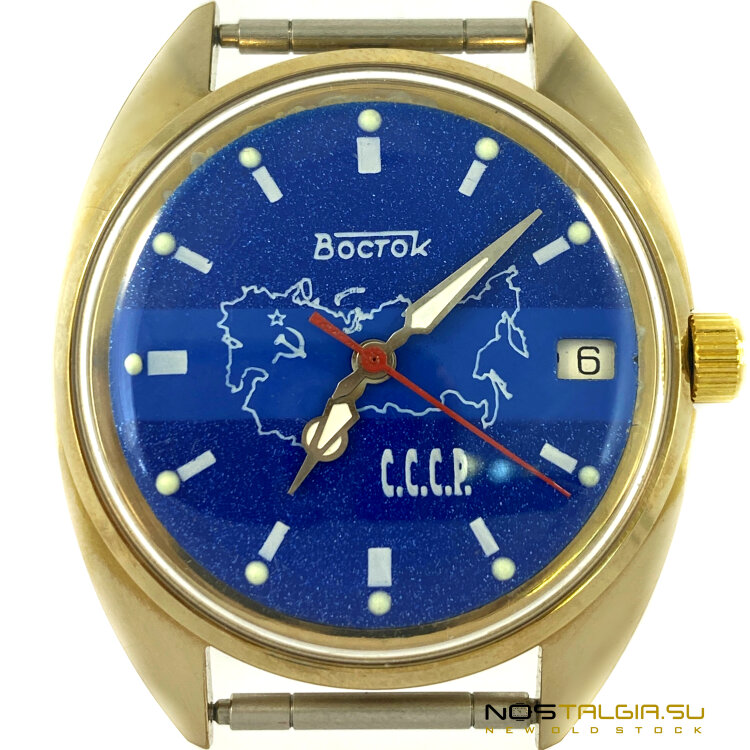 黄金色机械手表"东方"苏联地图-蓝色，新从存储