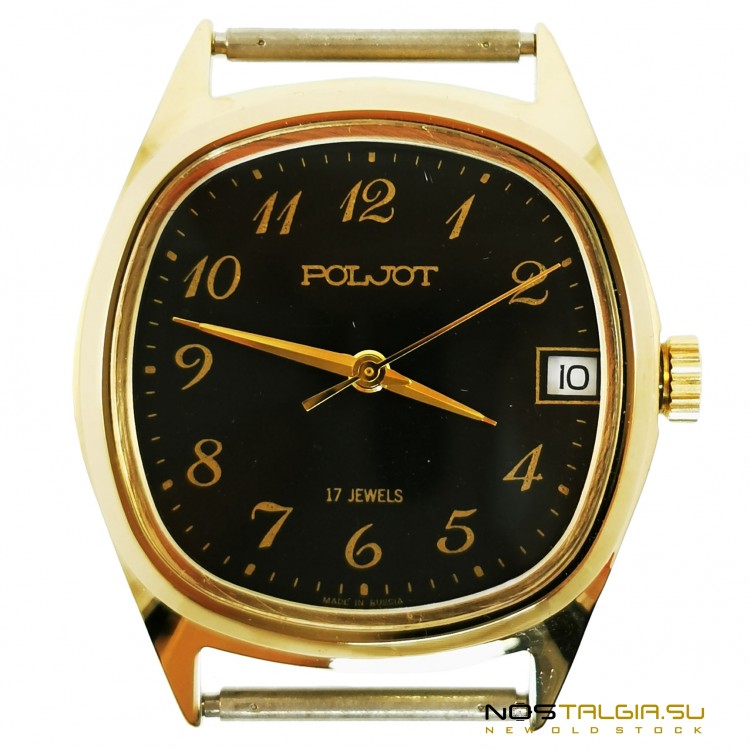 Часы "Полет" СССР 2614.2 - Н, с боковым календарем в корпусе золотого цвета, новые с хранения 