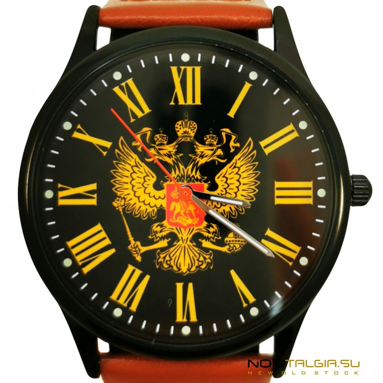 Крупные часы с кварцевым механизмом "Герб России" (римские цифры) - Абсолютно новые 