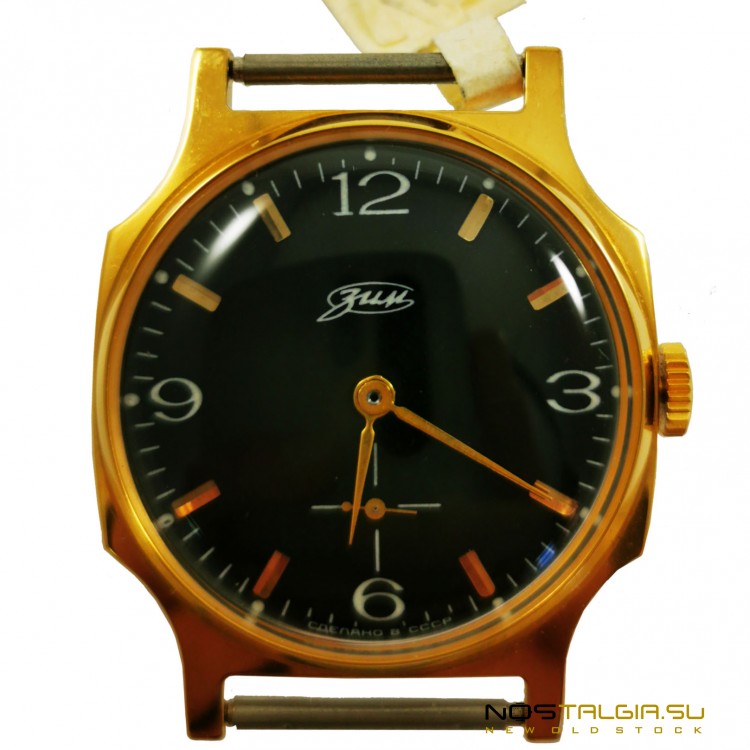 Механические часы "Зим" СССР, 2602, корпус золотого цвета с вынесенной стрелкой, новые с хранения