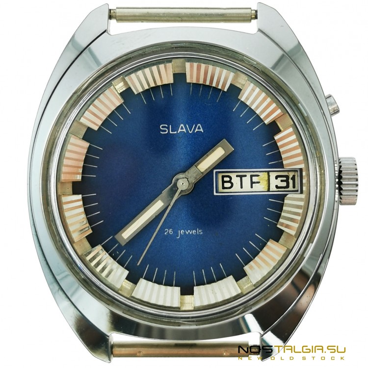 Наручные часы "Слава" СССР с механизмом 2427 и двойным календарем, новые с хранения  