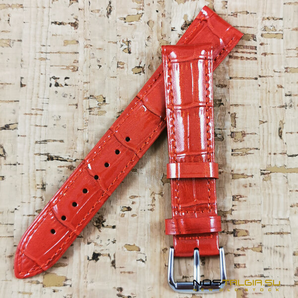 Watchband / leather / red / 18 mm