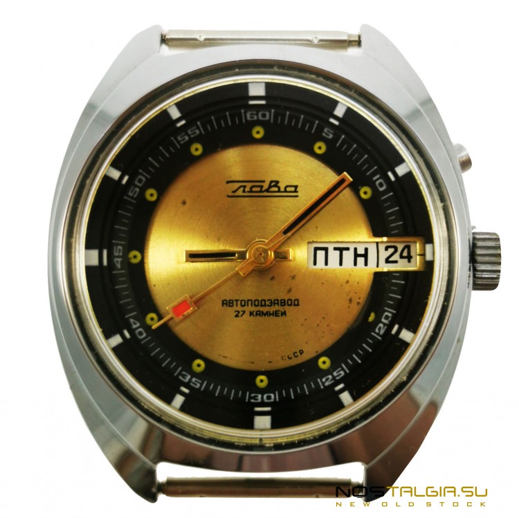 Наручные часы "Слава" с механизмом 2427 (автоподзавод), двойной календарь, новые с хранения  