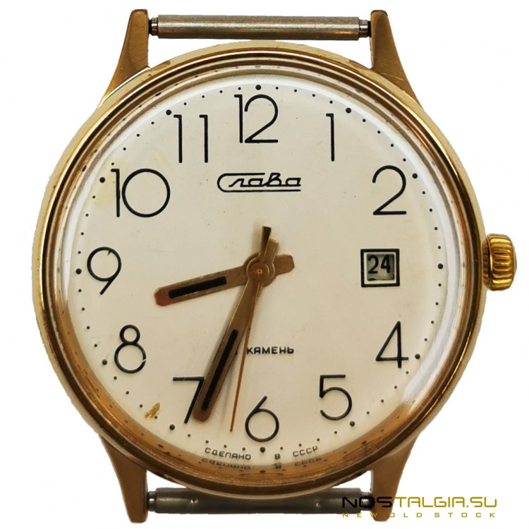 机械手表"荣耀"的苏联，与日历，金色的情况下，使用