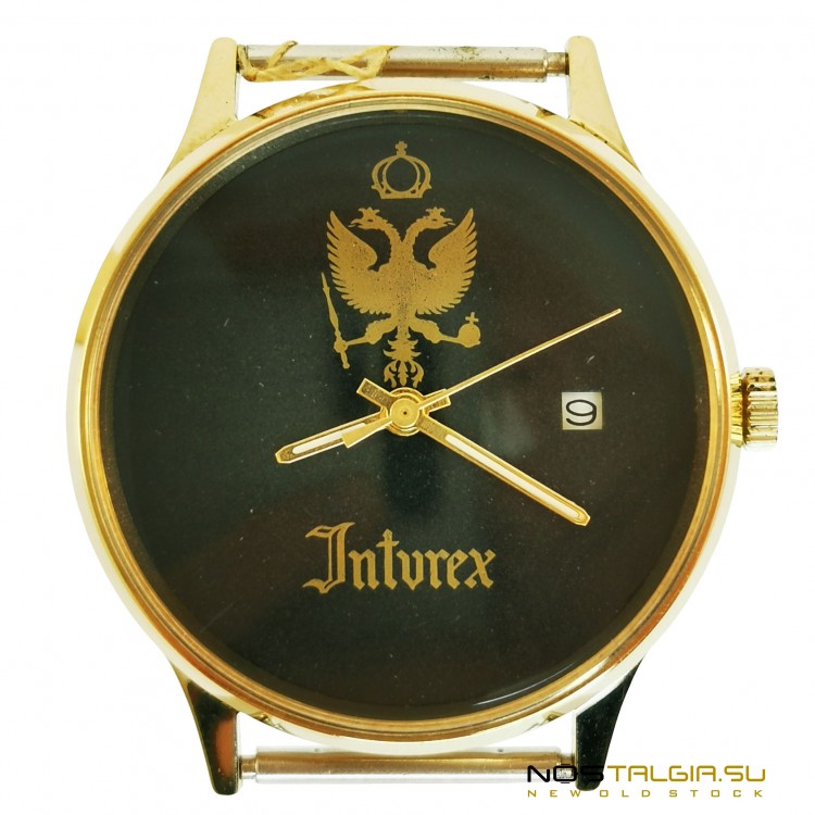Наручные часы "Слава" - "Jnturex"- 2414  СССР в корпусе золотого цвета и боковым календарем
