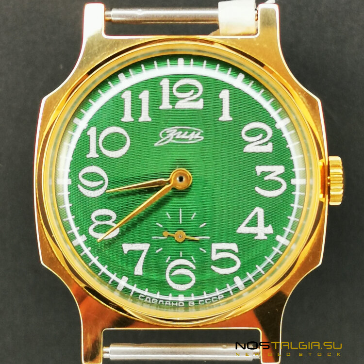 镀金手表"ZIM"苏联绿色表盘，新