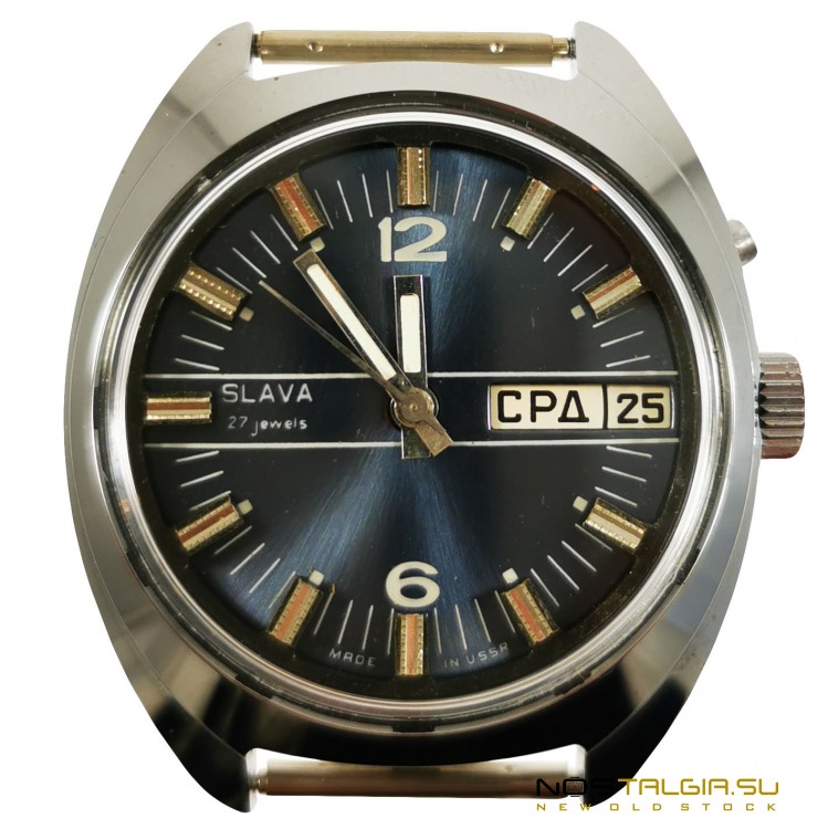 苏联的机械手表"荣耀"，具有自动上链和s-2427机制和双日历，完美的状态，带存储