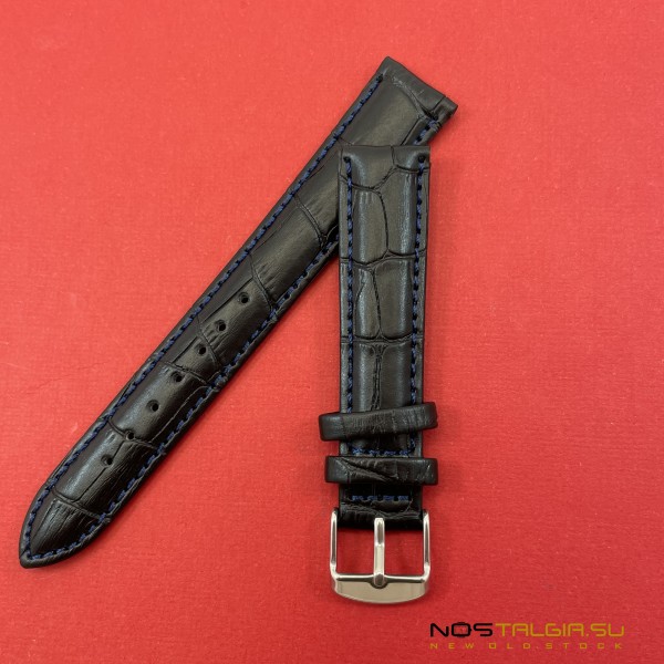 Black watch strap, genuine leather - 18 mm