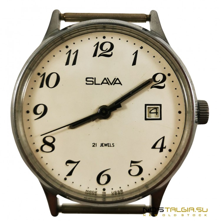 Часы наручные "Слава" СССР, с проверенным механизмом и боковым календарем, новые с хранения 