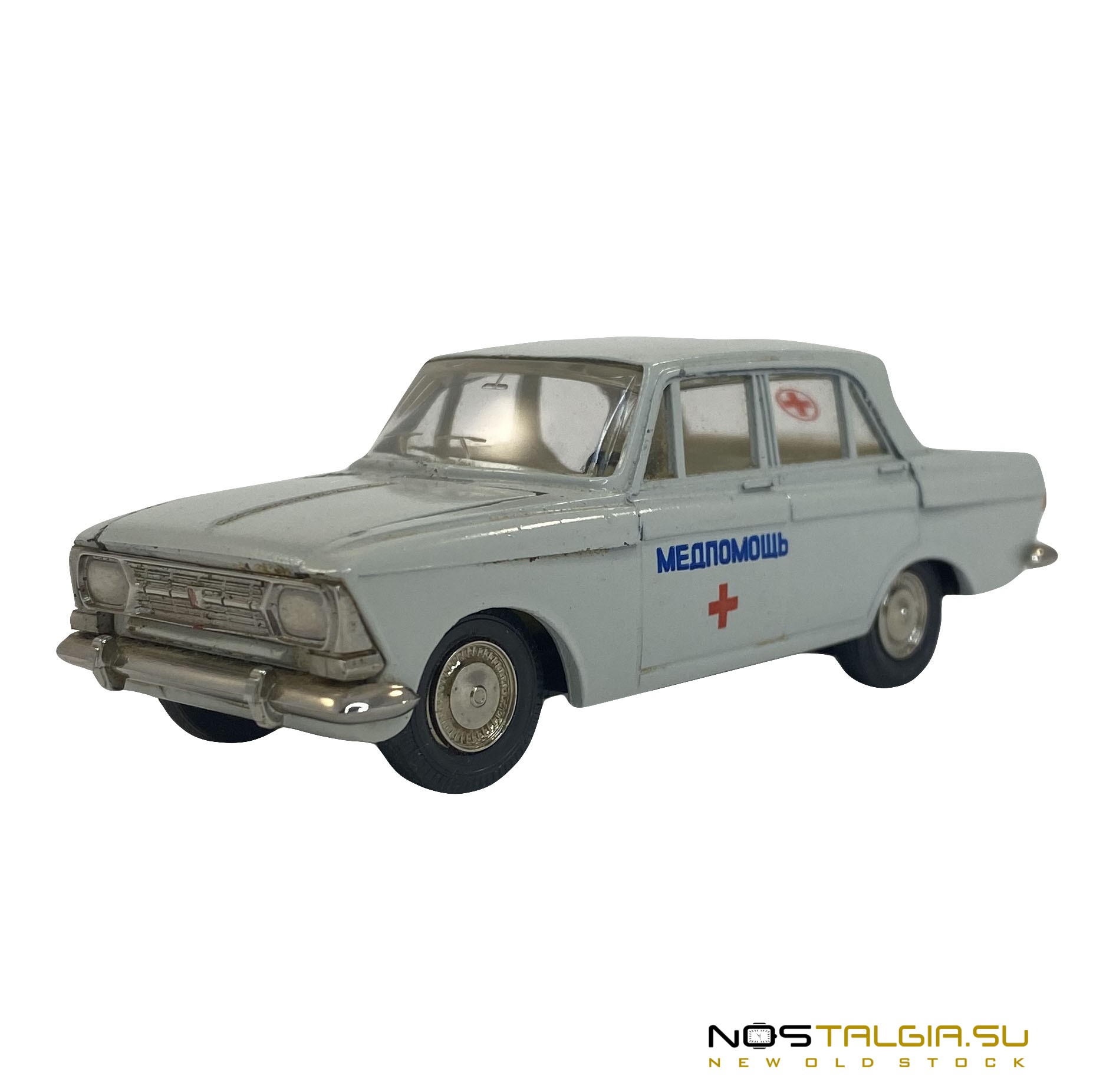 Moskvich408医疗援助车的精确副本，在苏联制造，比例为1：43，带有存储