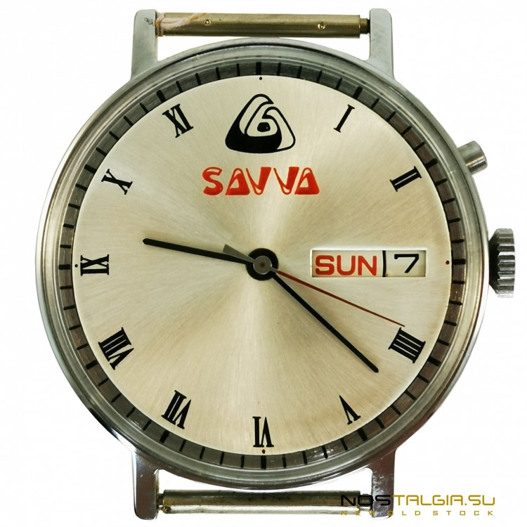 Часы "Слава" Savva, механизм 2428 СССР, с двойным английским календарем, отличное состояние, с документами