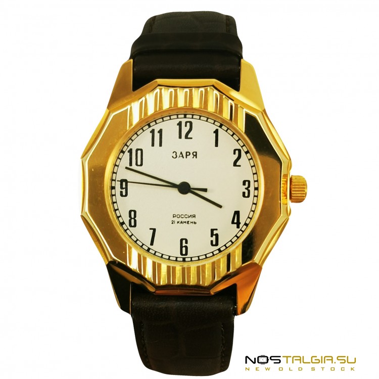 Механические часы Заря золотого цвета, 1993 год, новые с хранения 