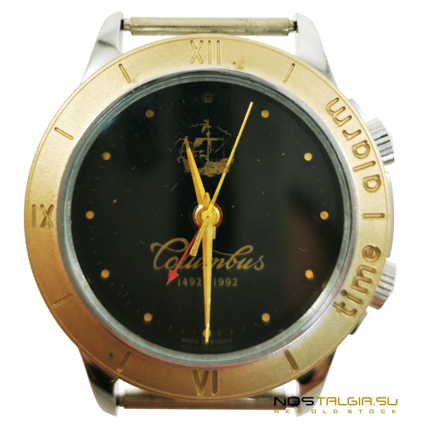 Хромированные часы "Полет" 500 лет открытия америки 1492-1992 г. , с будильником, новые с хранения  