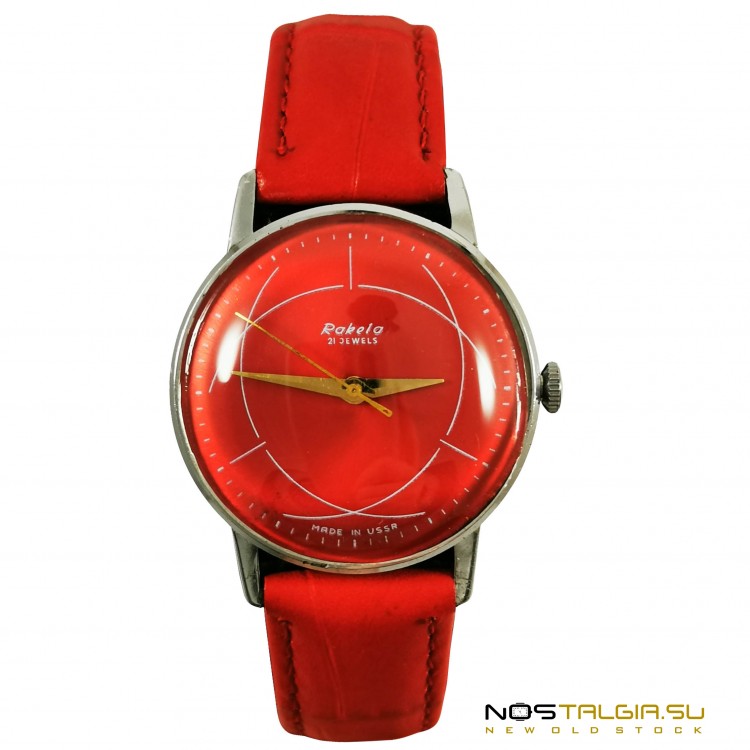 不寻常的机械手表"火箭"苏联2609-ON（红色表盘）与金色的手