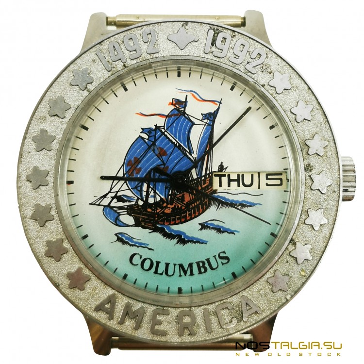 Наручные часы "Слава" - Columbus 1492 - 1992 СССР, с двойным календарем 
