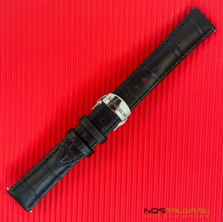 Фирменный ремешок для часов, черный цвет, натуральная кожа - 18 мм