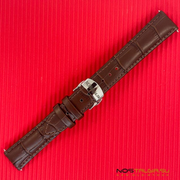 Branded watch strap, brown color, genuine leather - 18 mm