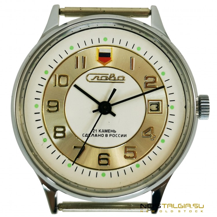 手表"荣耀"2414"俄罗斯国旗"机械与侧日历，优良的条件 